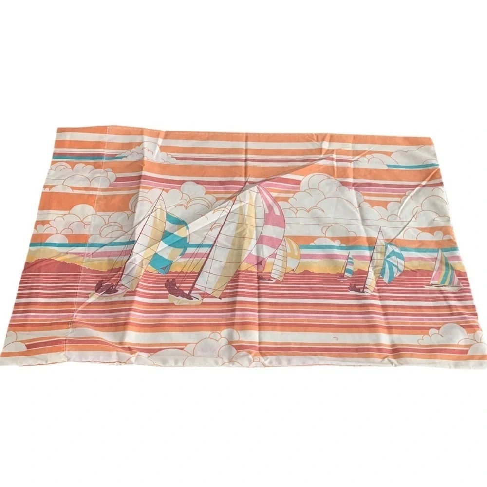 Vintage Sailboat Ocean Pillow Case 70s